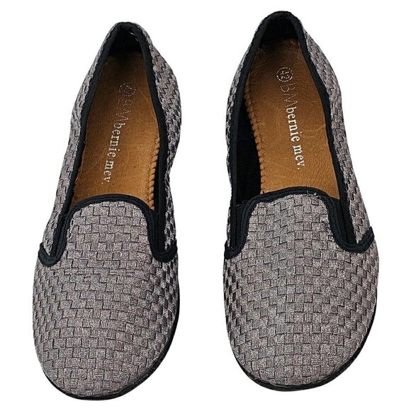 BERNIE MEV Pewter Metallic & Black Round Toe Elastic Gored Slip On Flat Size 42 - Picture 2 of 9